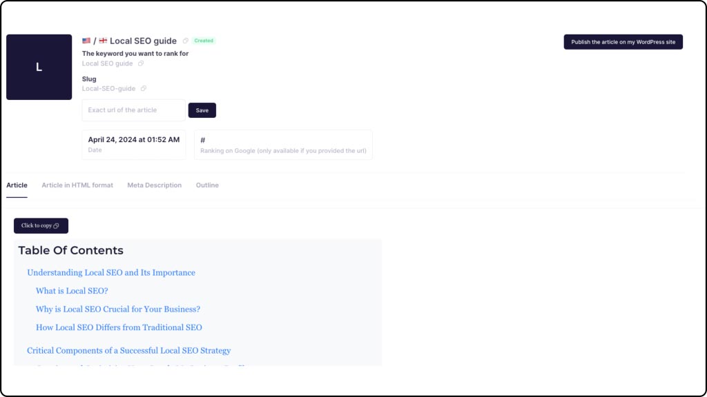 SEOpital AI tool for local SEO and keyword tracking.