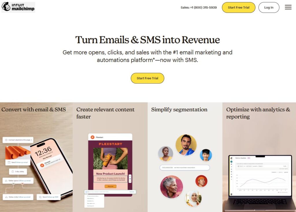 mailchimp-email-marketing-automation-ai-tools Mailchimp dashboard showcasing free AI email marketing and automation tools.