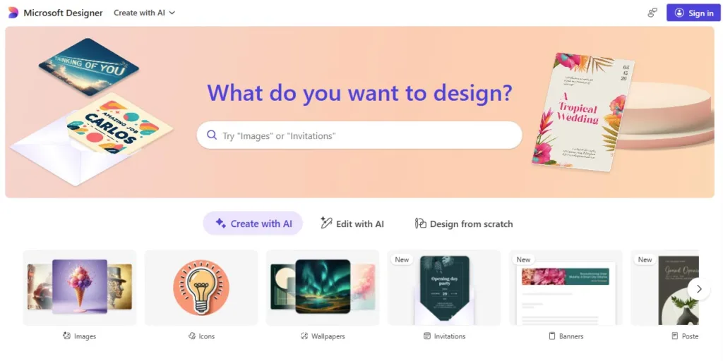 microsoft-designer-ai-visual-content-tools Microsoft Designer used as a free AI tool for creating digital marketing visuals.
