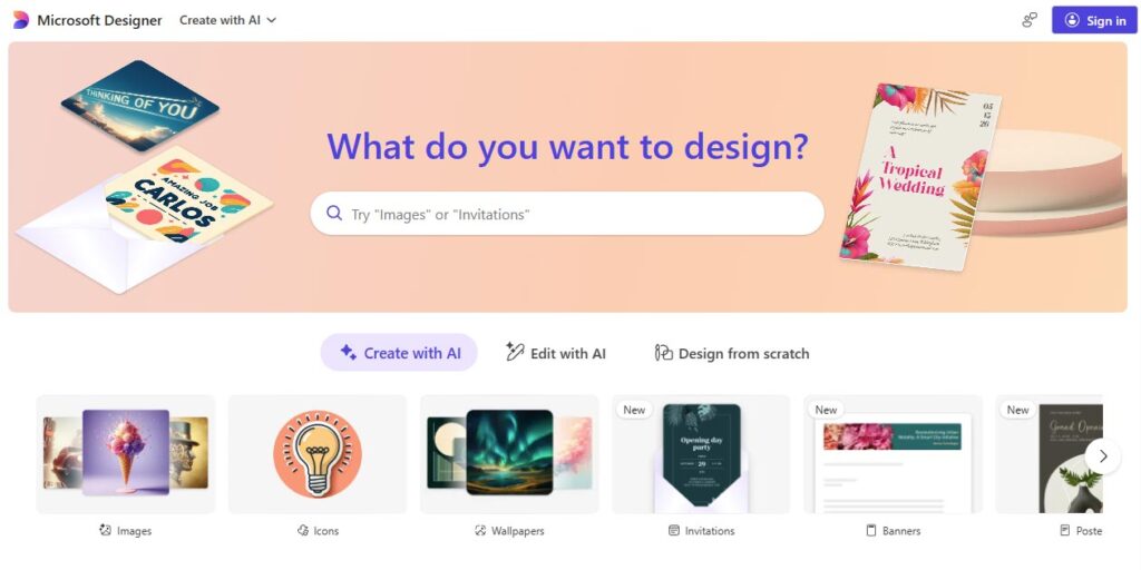 microsoft-designer-ai-visual-content-tools Microsoft Designer used as a free AI tool for creating digital marketing visuals.