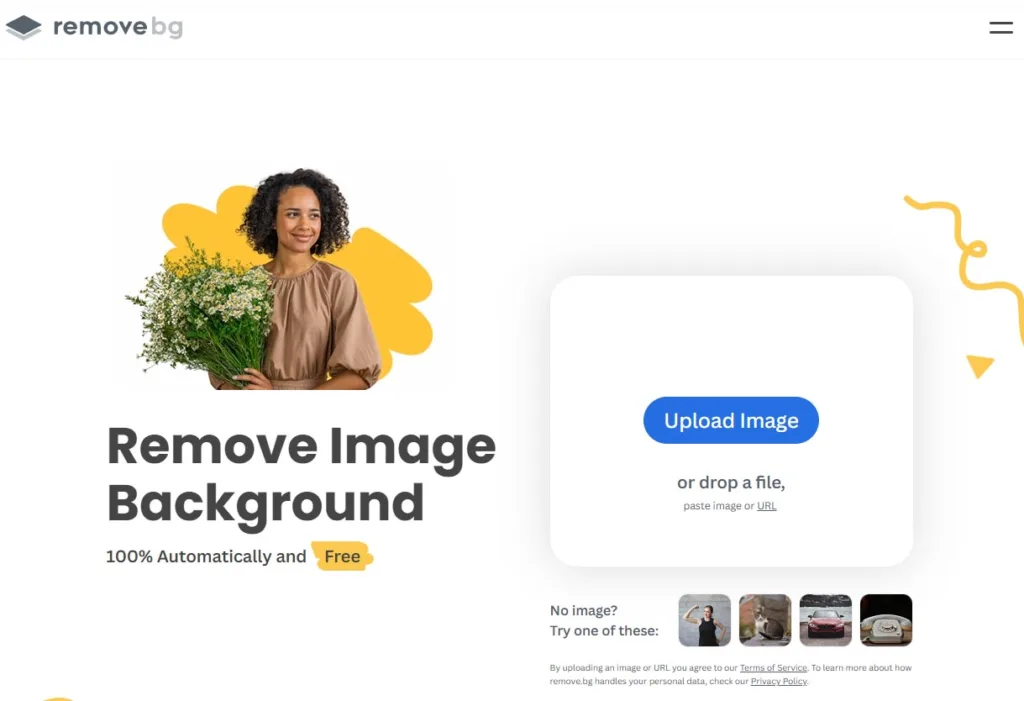 removebg-ai-image-background-removal-tool Remove.bg homepage showcasing AI background removal for digital marketing visuals.