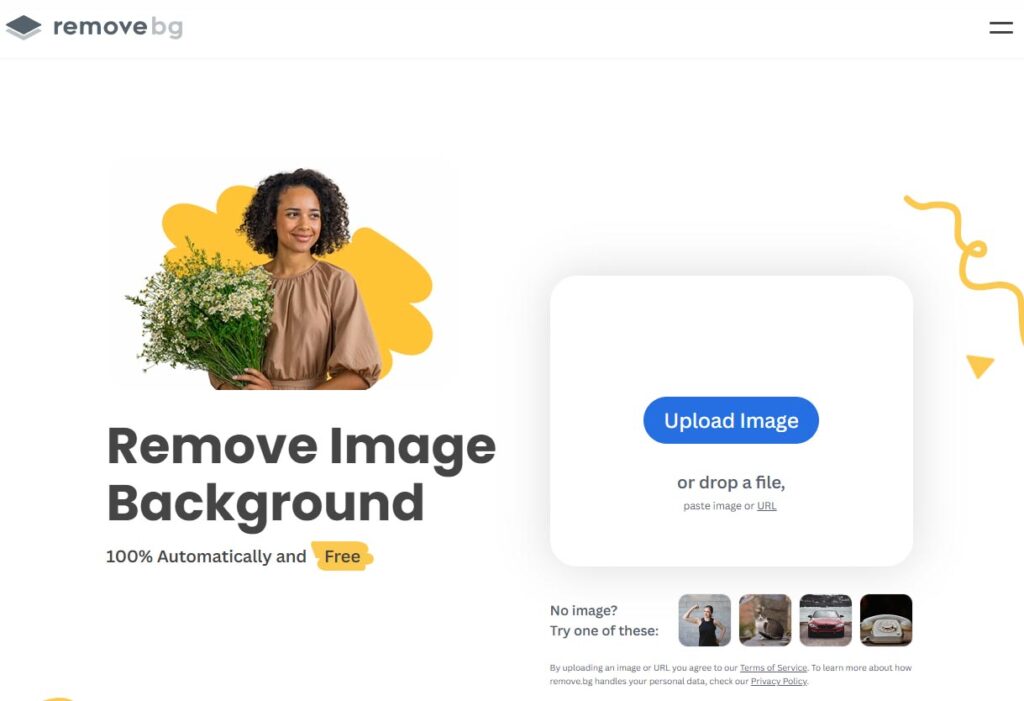 removebg-ai-image-background-removal-tool Remove.bg homepage showcasing AI background removal for digital marketing visuals.