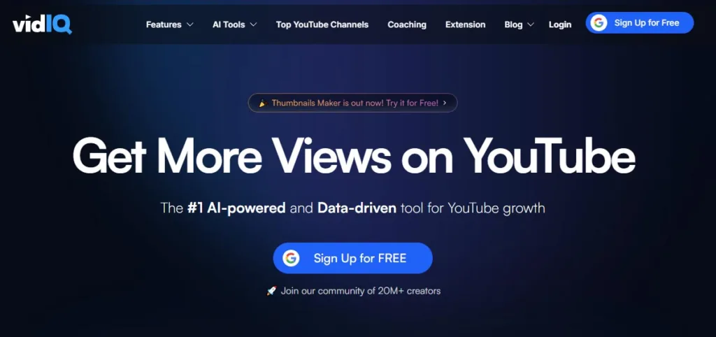 vidiq-youtube-analytics-best-ai-tools vidIQ dashboard showcasing one of the best AI tools for YouTube growth and video marketing.
