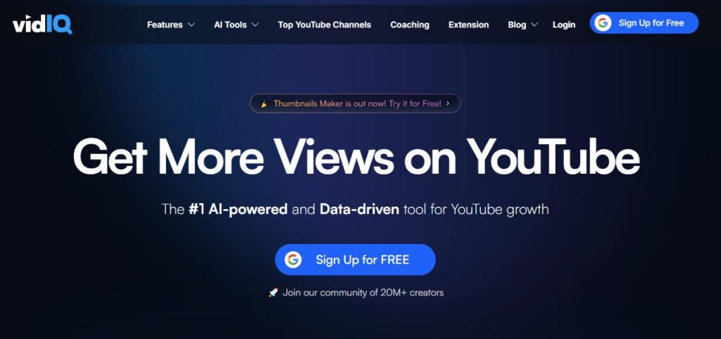 vidiq-youtube-analytics-best-ai-tools vidIQ dashboard showcasing one of the best AI tools for YouTube growth and video marketing.
