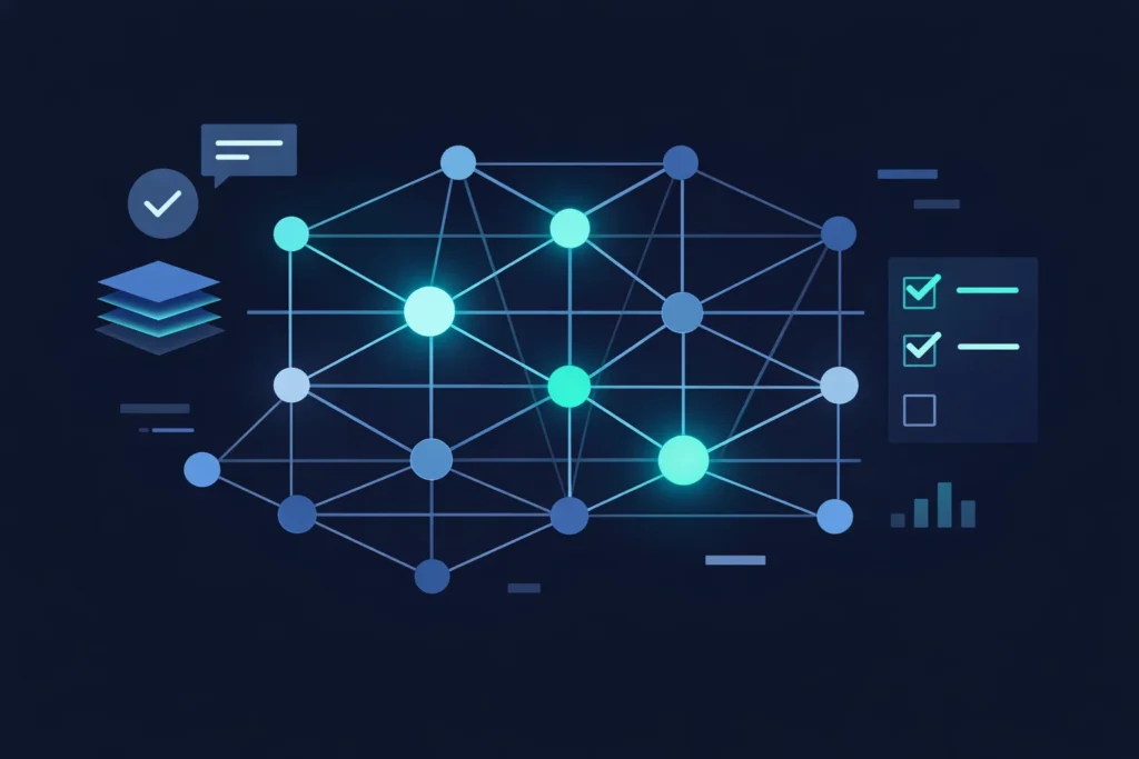 Google Discover mechanics illustrated through a connected knowledge graph network. Google Discover mechanics illustrated through a connected knowledge graph network.