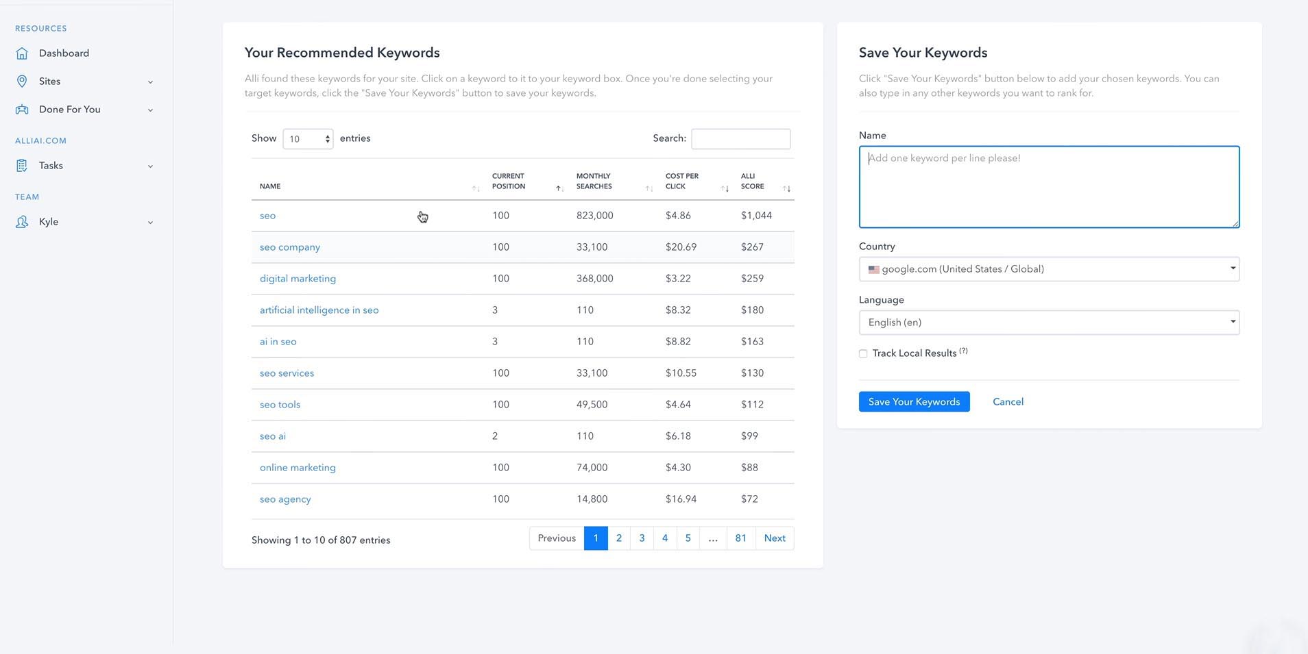 Alli AI SEO software for automated search engine optimization.