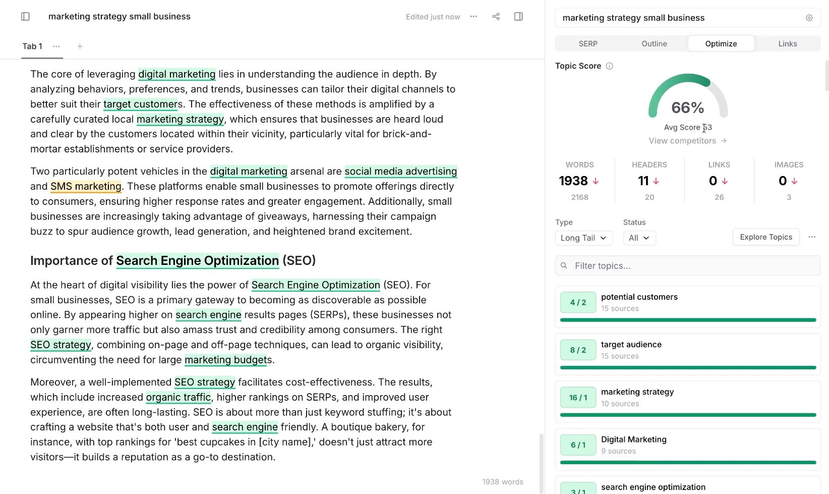 Frase AI tool for content research and SEO strategy.