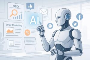 Illustration of ai tools in use for digital marketing strategy.