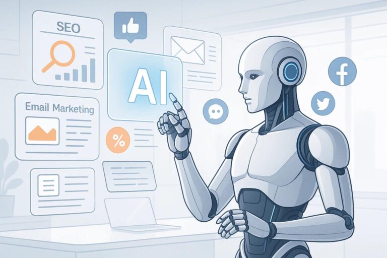 Illustration of ai tools in use for digital marketing strategy.
