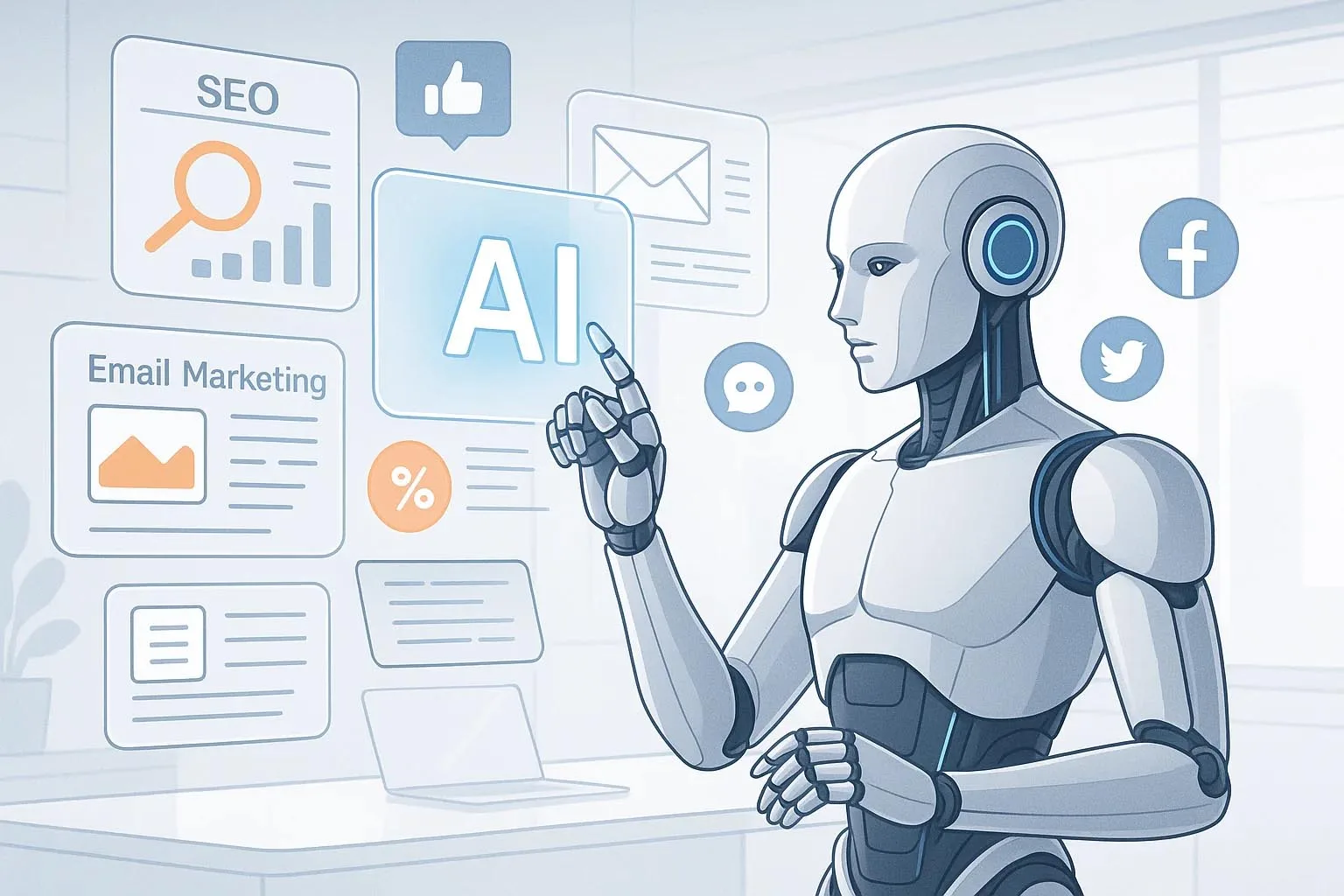 Illustration of ai tools in use for digital marketing strategy.