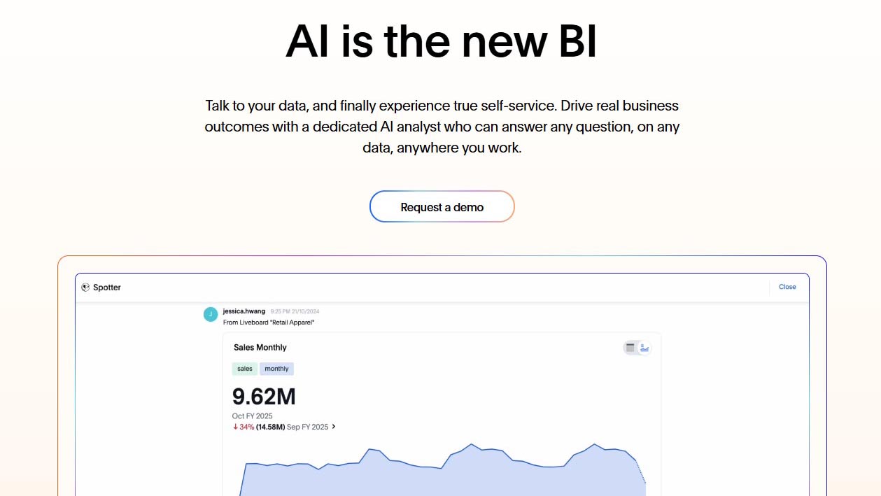 thoughtspot-ai-self-service-bi-platform ThoughtSpot AI tool for self-service business intelligence and data analysis.