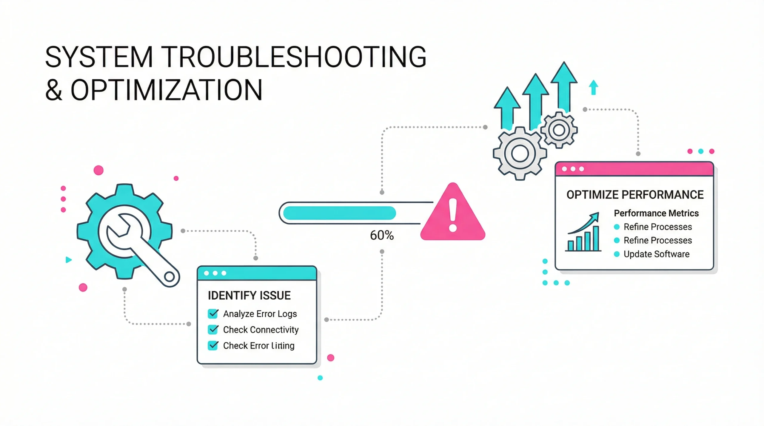 Minimalist vector graphic showing tips and solutions for common challenges in free analytics software.
