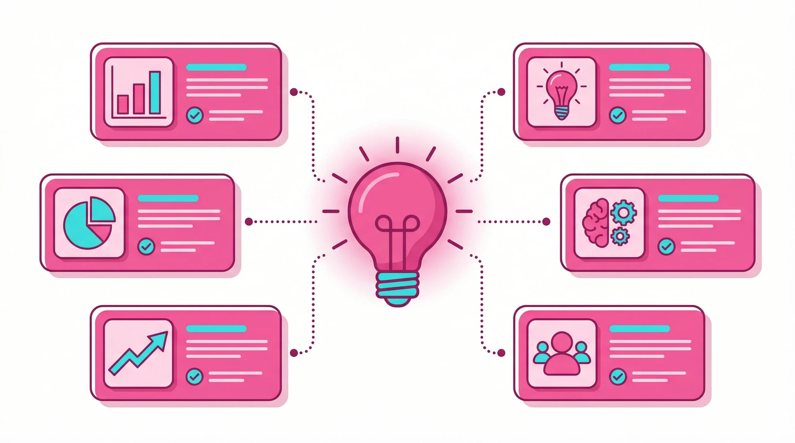 Vector illustration of a lightbulb and data cards representing key takeaways for free analytics software.