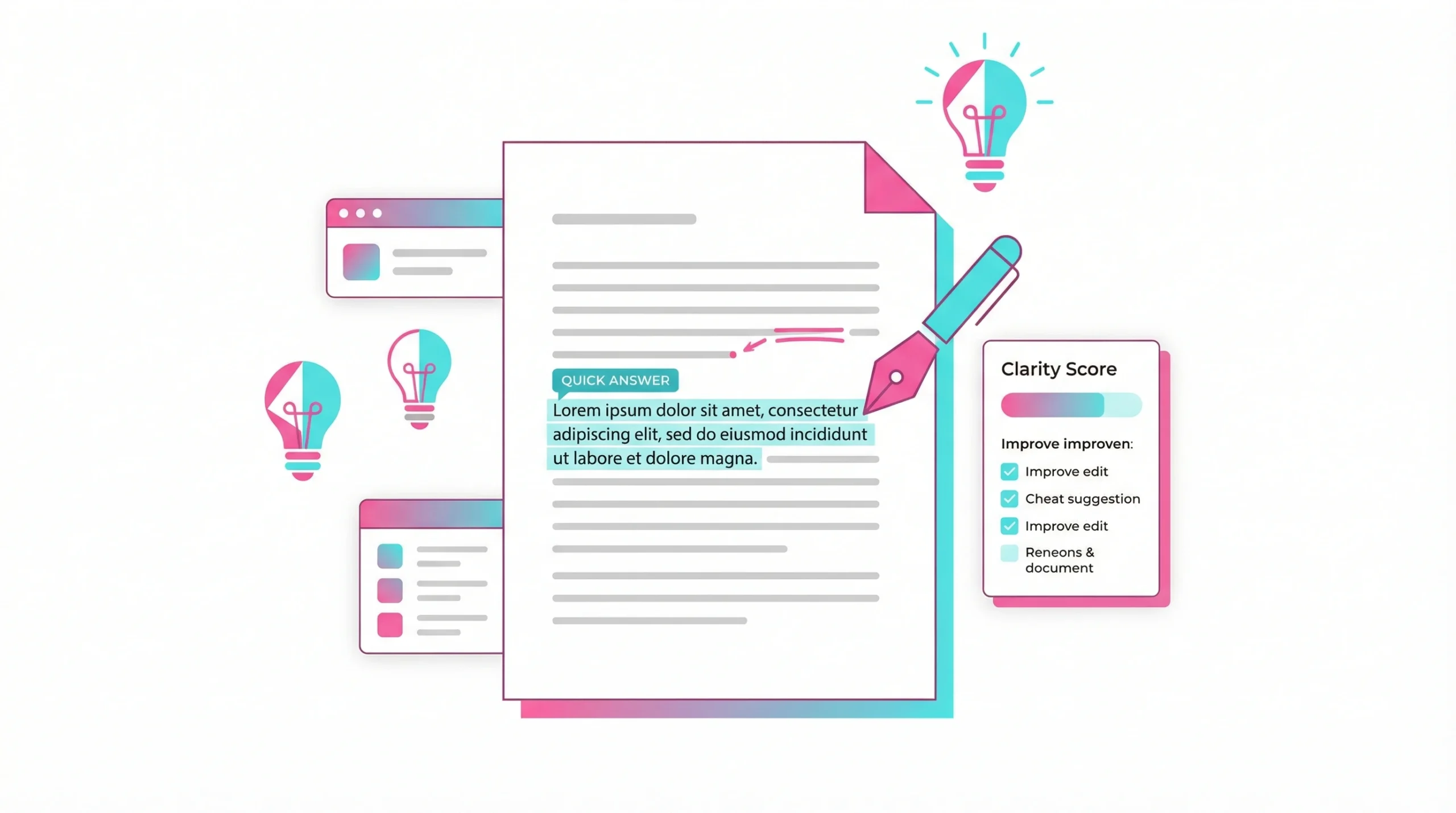 Illustration of the writing process for creating concise content for Google quick answers.