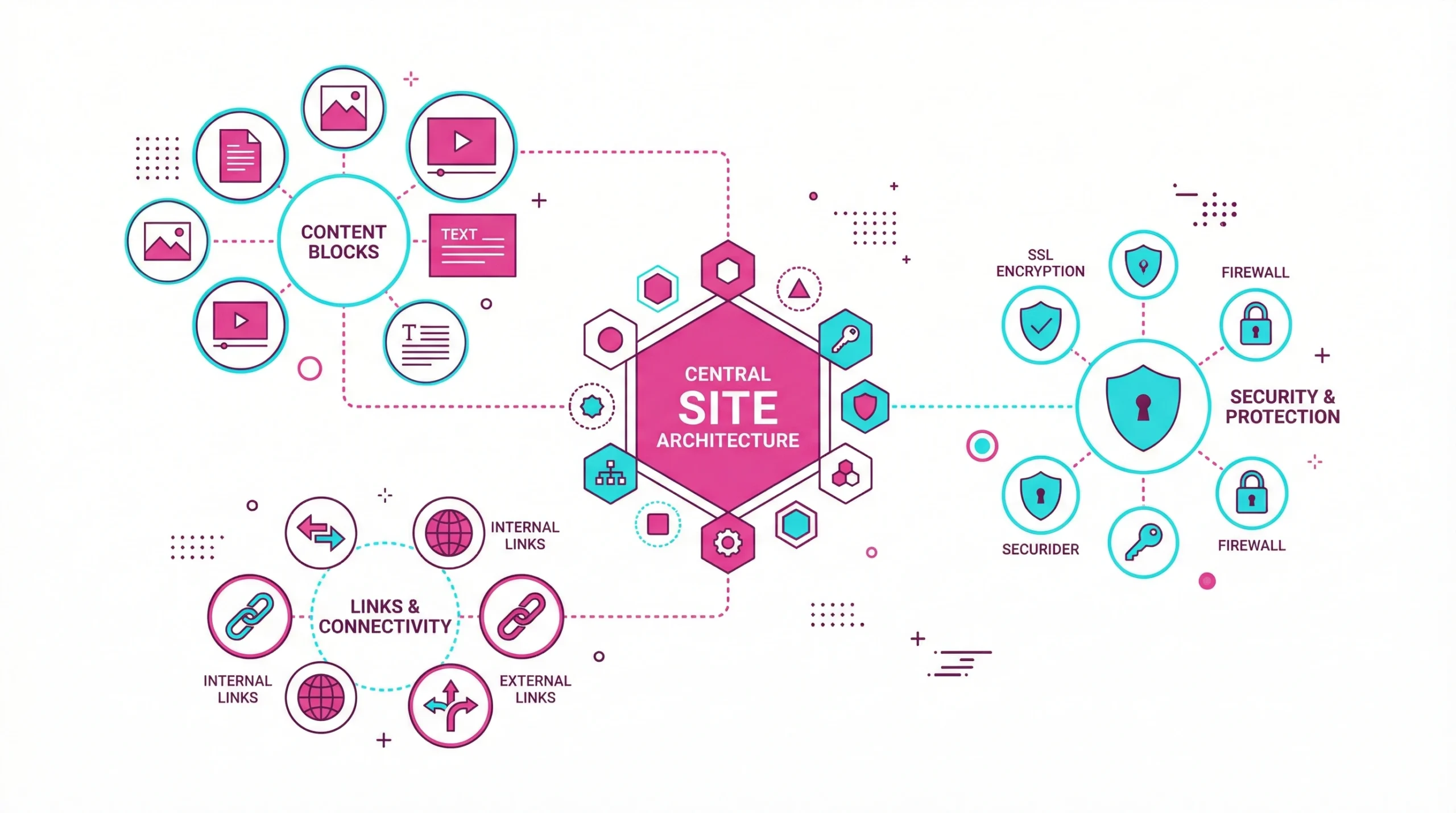 Infographic illustration of various digital factors like links and content quality influencing a website spam score.