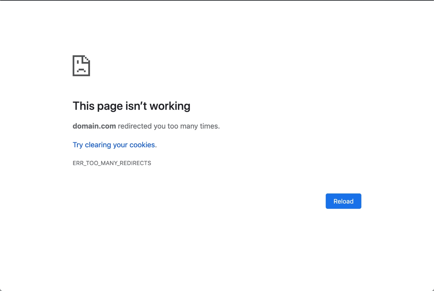 ERR_TOO_MANY_REDIRECTS error screen in Google Chrome browser showing a redirect loop failure