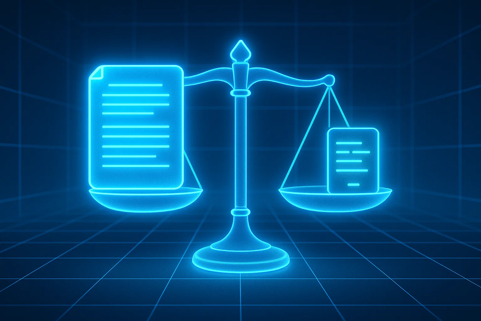 A digital scale balancing SEO content quality versus quantity.
