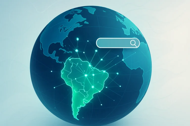 Brazil global SEO agencies and digital strategies illustrated on a globe with radiating lines.