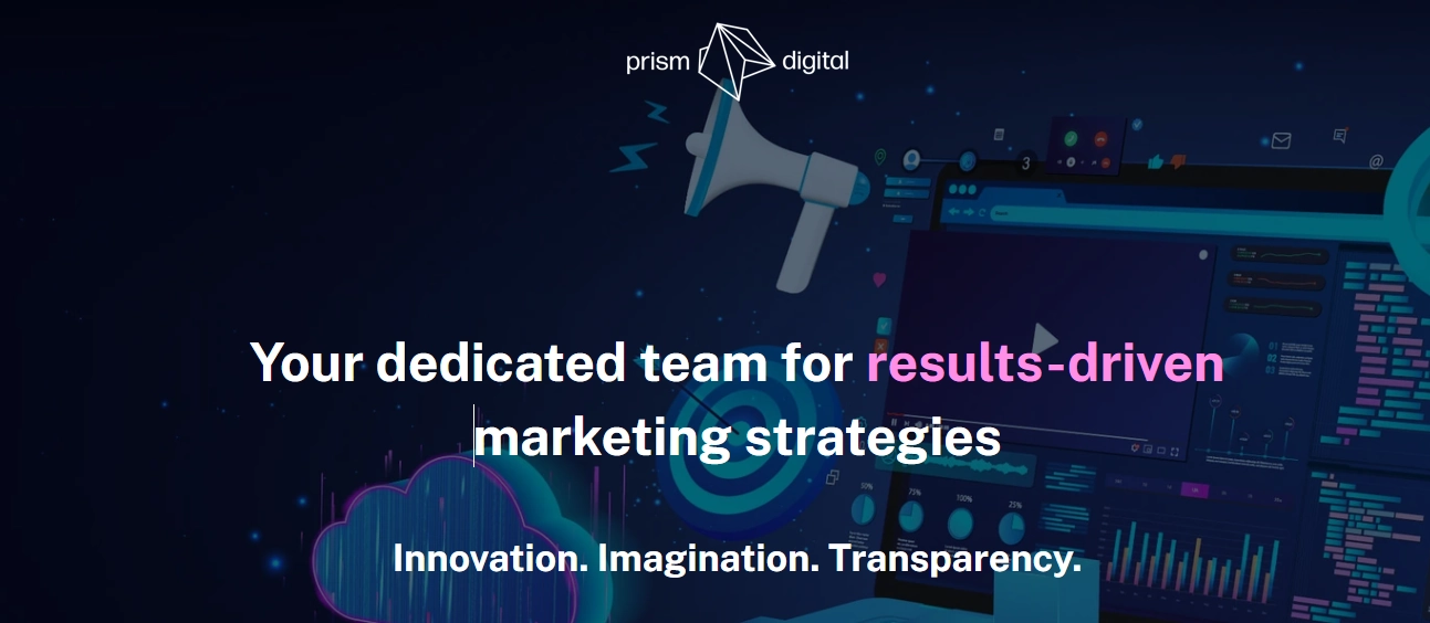 Prism Digital interface highlighting integrated marketing and SEO-friendly web development.