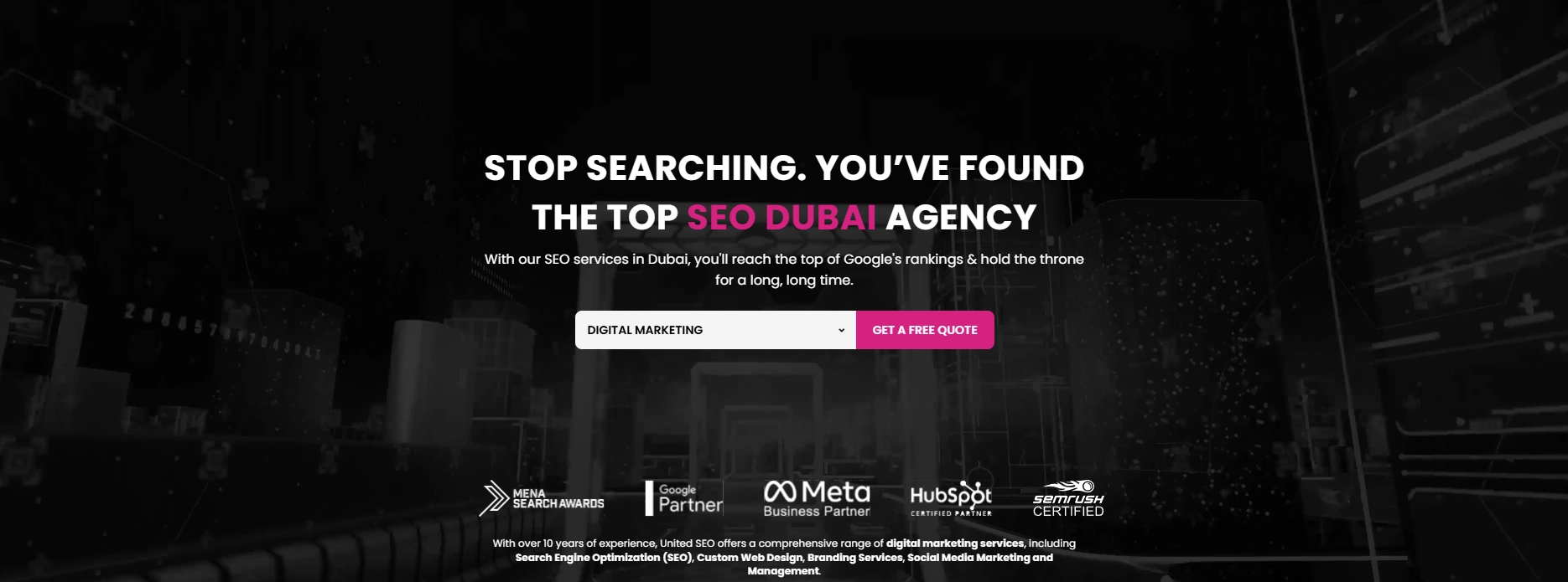 United SEO portfolio display showing full-service digital marketing and local search expertise.