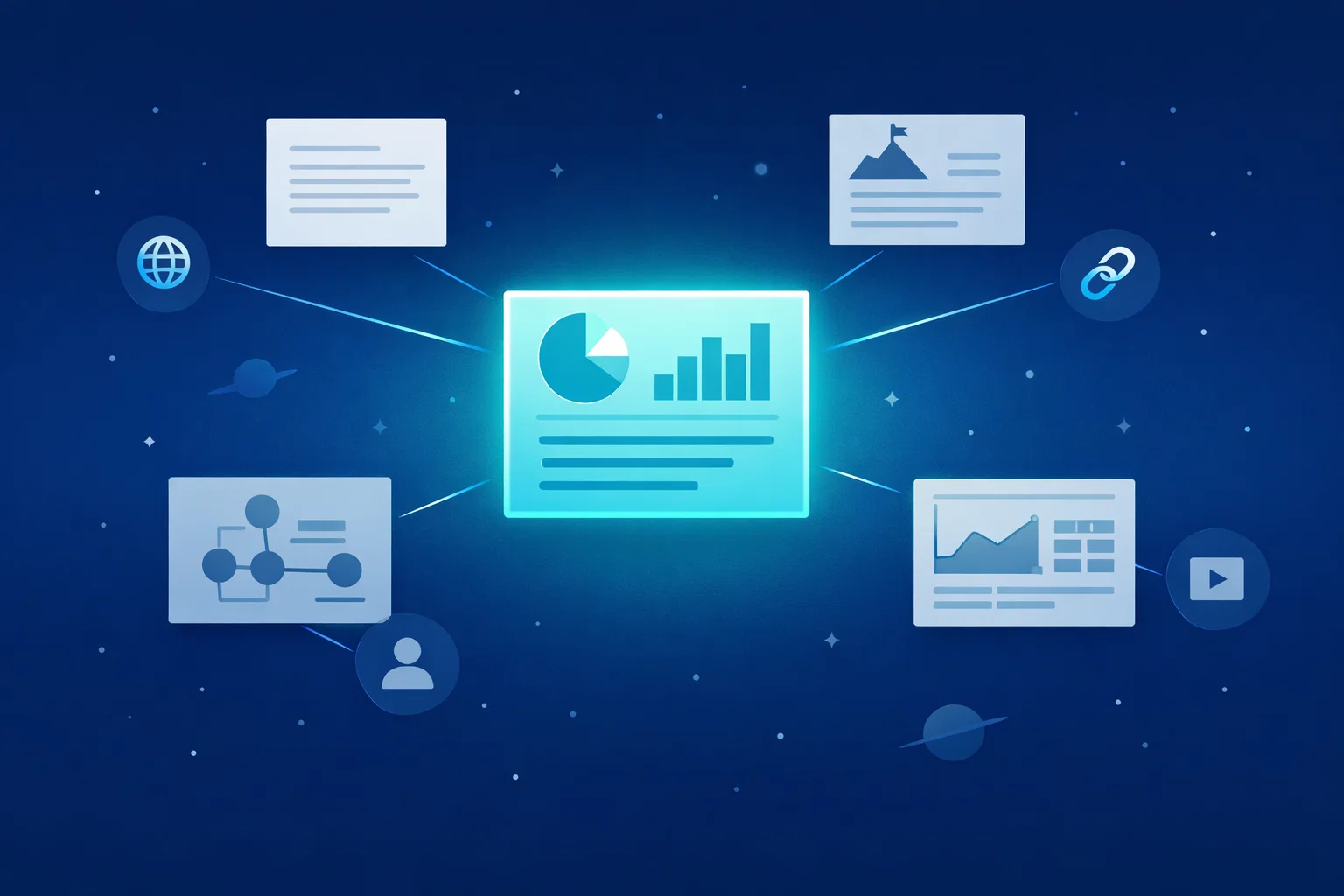 Content-driven link building tactics illustrated with layered digital content assets. Content-driven link building tactics illustrated with layered digital content assets.
