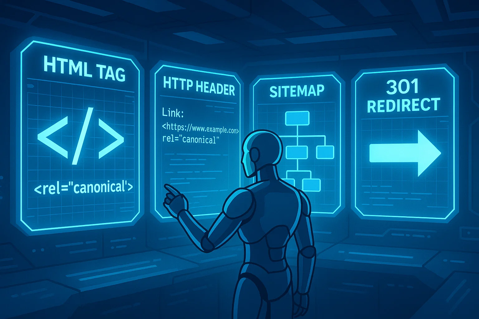 Different methods of implementing canonical tags including HTML, HTTP headers, and sitemaps. Different methods of implementing canonical tags including HTML, HTTP headers, and sitemaps.