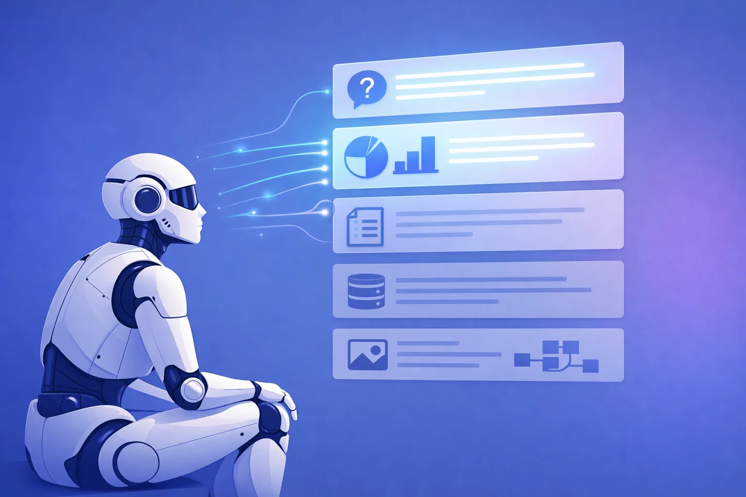 2D illustration of AI analyzing structured content optimized for ChatGPT.