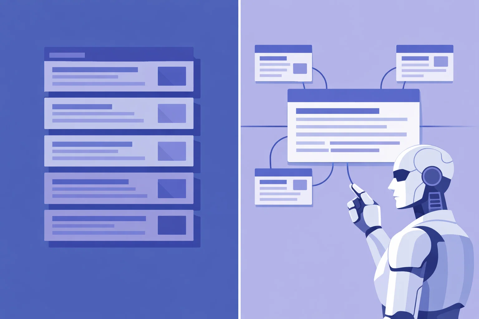 2D comparison of ChatGPT AI search logic and traditional search engines.