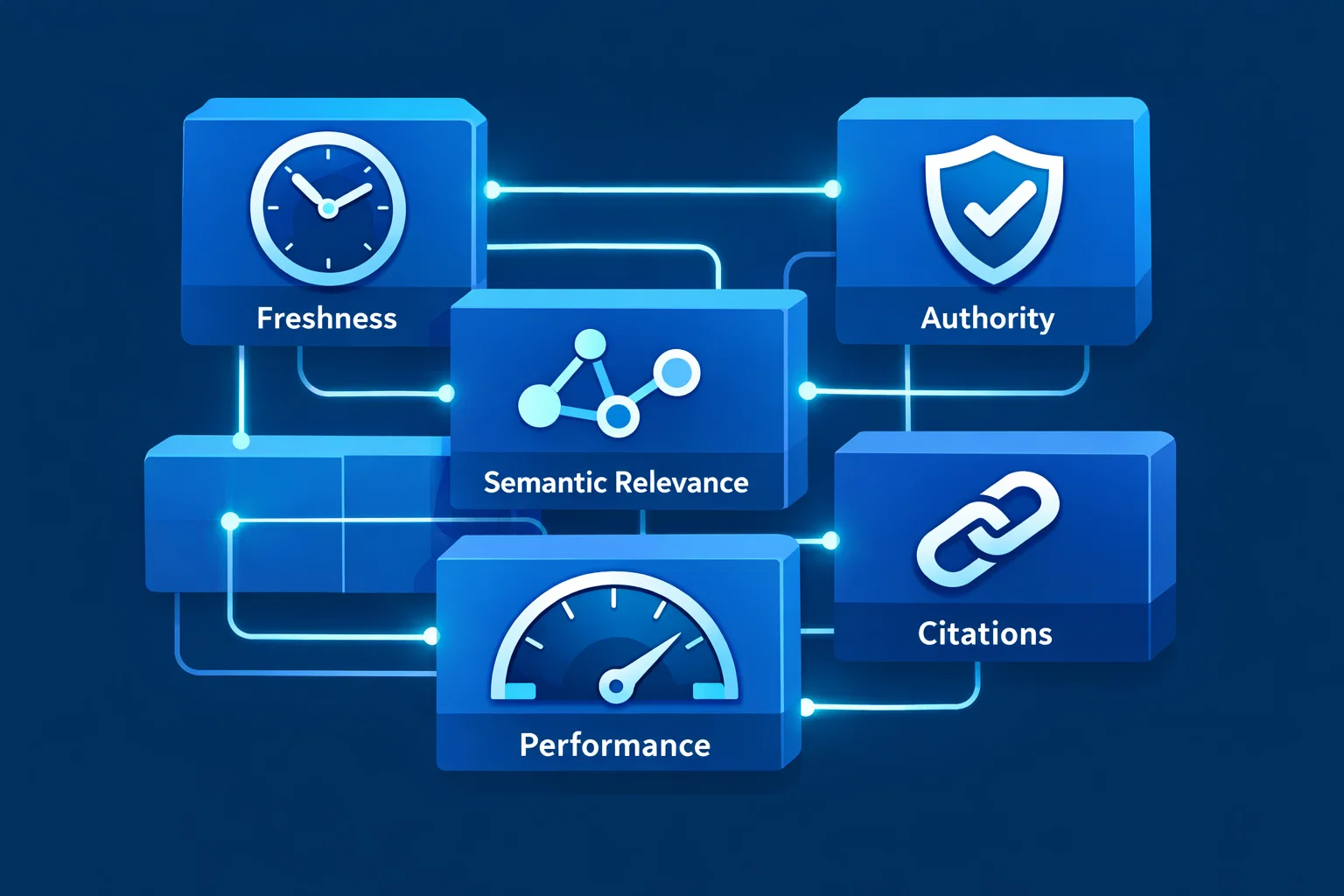 Illustration showing primary ranking factors used in Gemini AI answers.