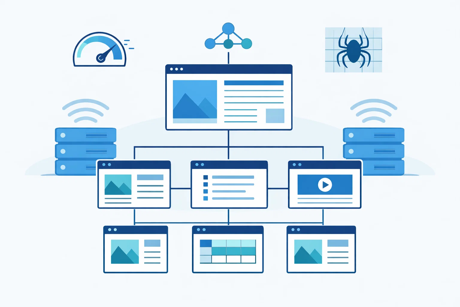 2D visualization of technical SEO structure enabling AI and ChatGPT discovery.