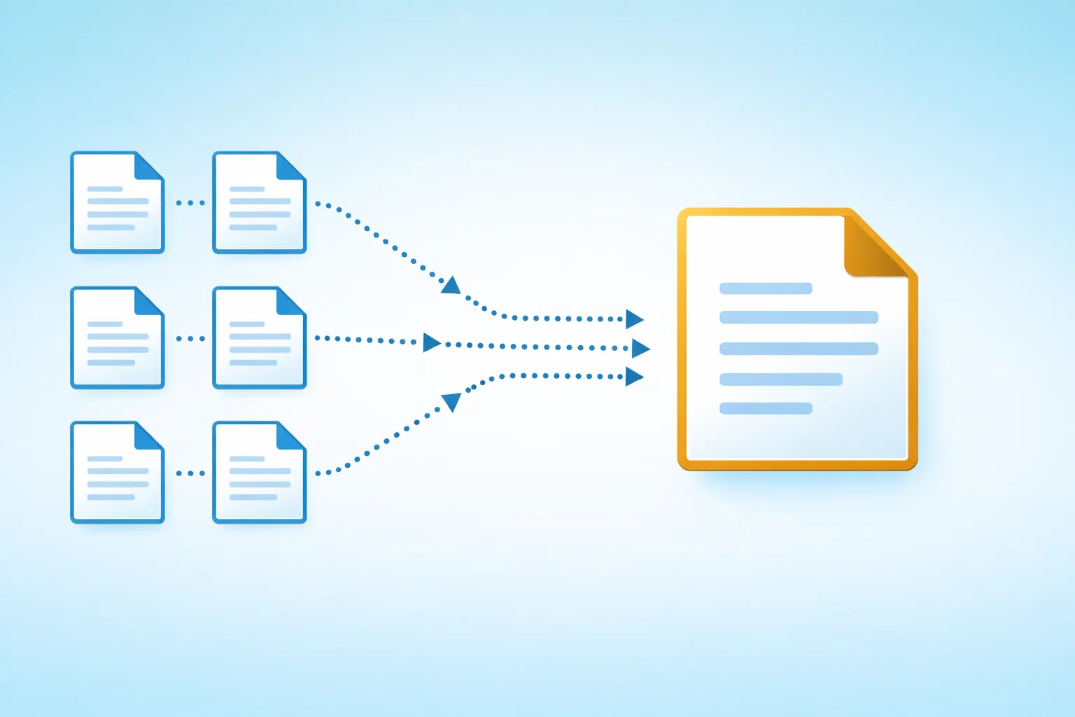 Graphic showing multiple duplicate pages consolidating into one primary preferred version for search optimization. Graphic showing multiple duplicate pages consolidating into one primary preferred version for search optimization.