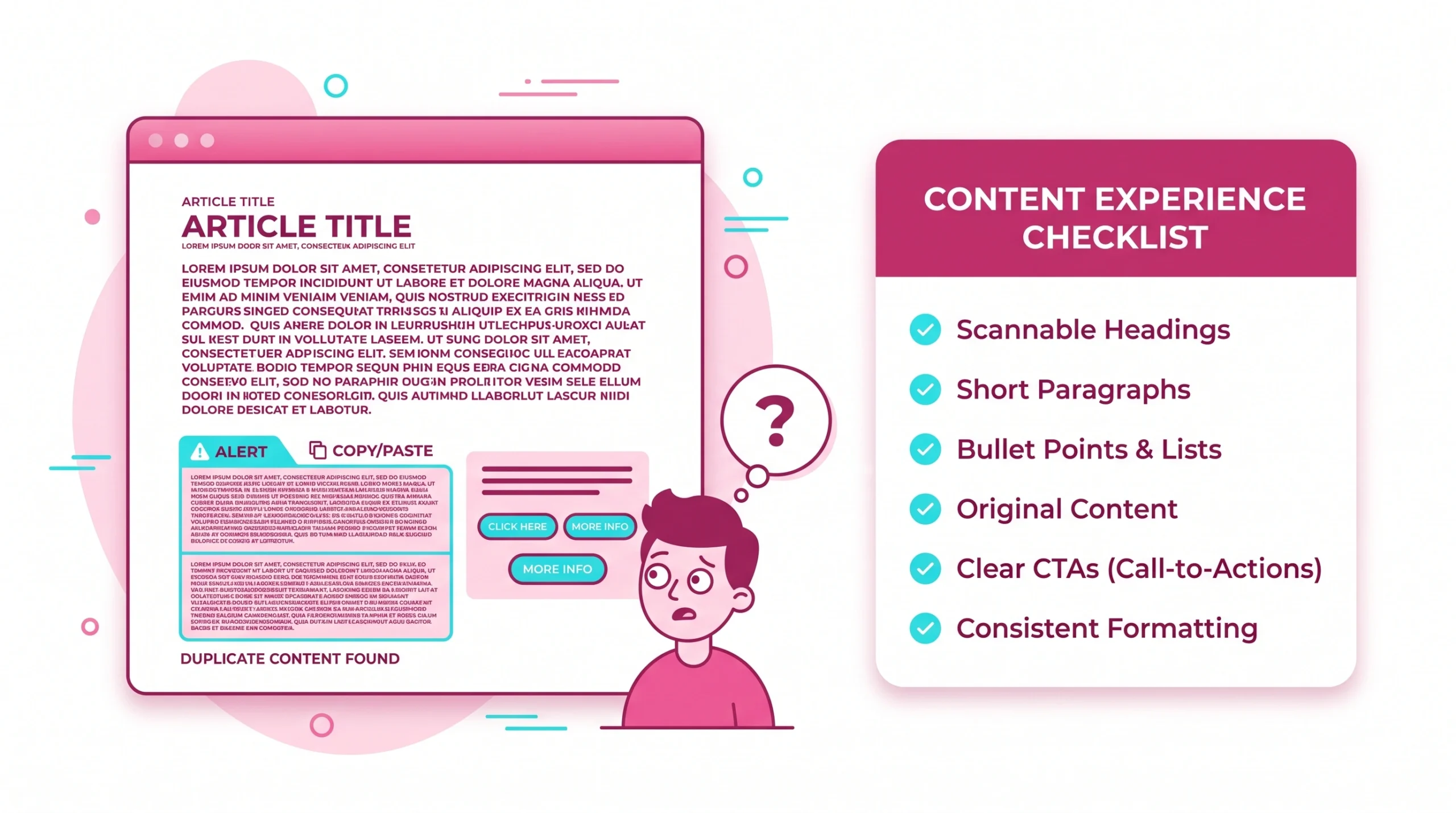 Website content experience mistakes with weak headings and messy text blocks. Website content experience mistakes with weak headings and messy text blocks.